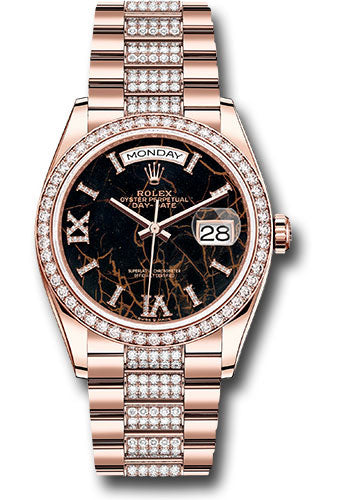 *Pre-Owned* Rolex Everose Gold Day-Date 36 Watch - Diamond Bezel - Eisenkiesel Diamond Index Roman 9 Dial - Diamond President Bracelet