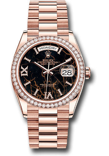 *Pre-Owned* Rolex Everose Gold Day-Date 36 Watch - Diamond Bezel - Eisenkiesel Diamond Index Roman 9 Dial - President Bracelet