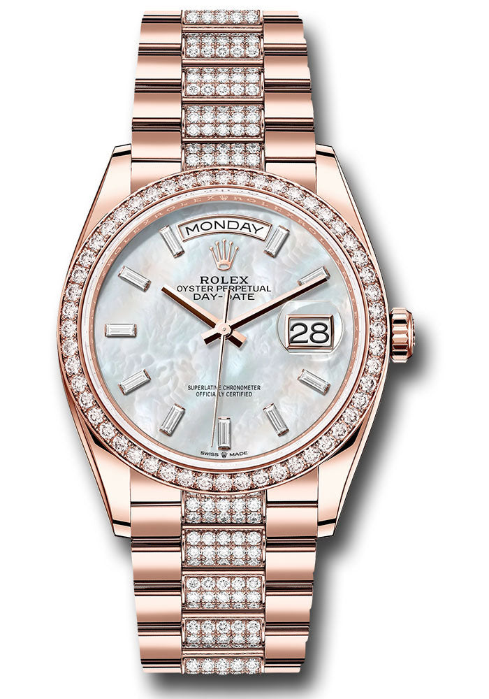 *Pre-Owned* Rolex Everose Gold Day-Date 36 Watch - Diamond Bezel - White Mother-Of-Pearl Dial - Diamond President Bracelet