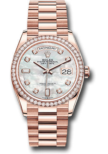*Pre-Owned* Rolex Everose Gold Day-Date 36 Watch - Diamond Bezel - Mother-of-Pearl Diamond Dial - President Bracelet