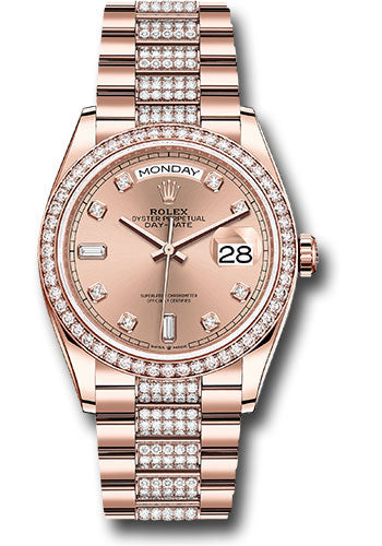 *Pre-Owned* Rolex Everose Gold Day-Date 36 Watch - Diamond Bezel - RosÃ© Diamond Dial - Diamond President Bracelet