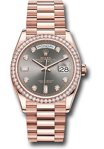*Pre-Owned* Rolex Everose Gold Day-Date 36 Watch - Diamond Bezel - Slate Diamond Dial - President Bracelet