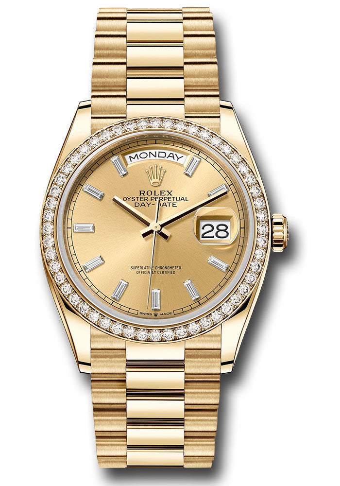 *Pre-Owned* Rolex Yellow Gold Day-Date 36 Watch - Diamond Bezel - Champagne Dial - President Bracelet