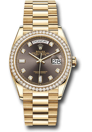 *Pre-Owned* Rolex Yellow Gold Day-Date 36 Watch - Diamond Bezel - Dark Grey Diamond Dial - President Bracelet