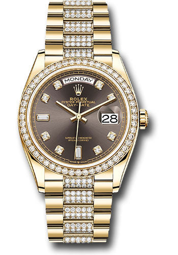 *Pre-Owned* Rolex Yellow Gold Day-Date 36 Watch - Diamond Bezel - Dark Grey Diamond Dial - Diamond President Bracelet