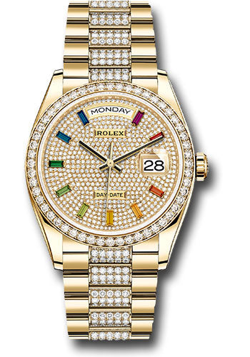 *Pre-Owned* Rolex Yellow Gold Day-Date 36 Watch - Diamond Bezel - Diamond-Paved Dial - Diamond President Bracelet
