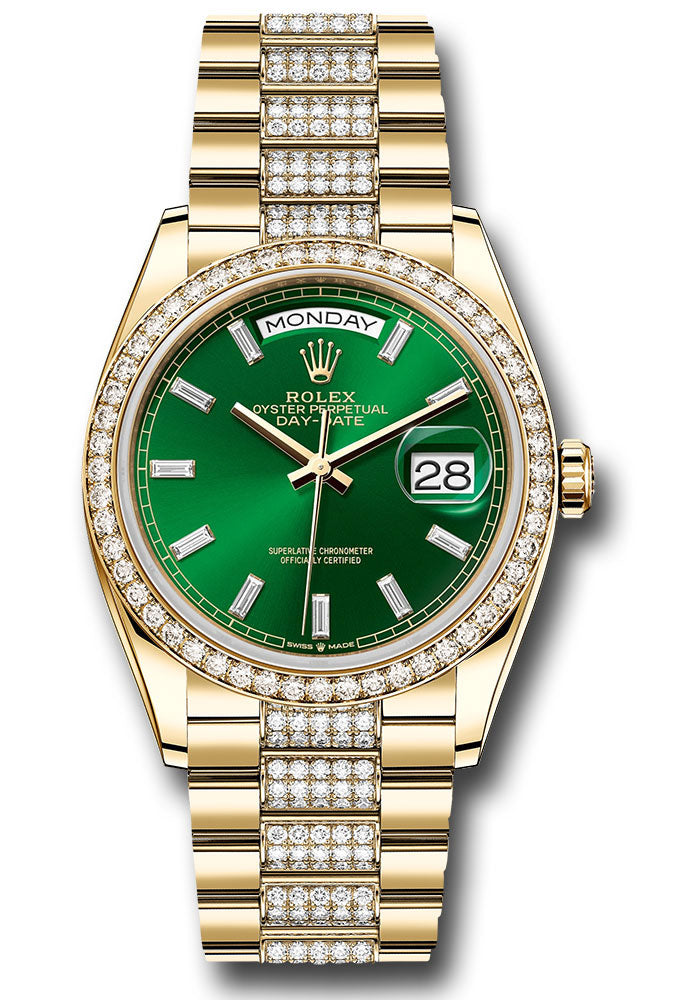 *Pre-Owned* Rolex Yellow Gold Day-Date 36 Watch - Diamond Bezel - Green OmbrÃ© Roman Dial - President Bracelet
