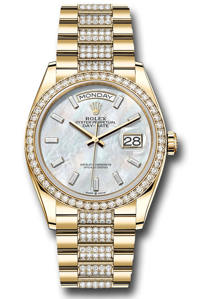 *Pre-Owned* Rolex Yellow Gold Day-Date 36 Watch - Diamond Bezel - White Mother-Of-Pearl Dial - Diamond President Bracelet