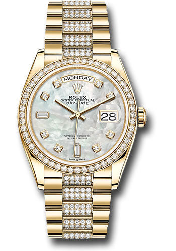 *Pre-Owned* Rolex Yellow Gold Day-Date 36 Watch - Diamond Bezel - White Mother-Of-Pearl Diamond Dial - Diamond President Bracelet
