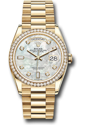 *Pre-Owned* Rolex Yellow Gold Day-Date 36 Watch - Diamond Bezel - Mother-of-Pearl Diamond Dial - President Bracelet