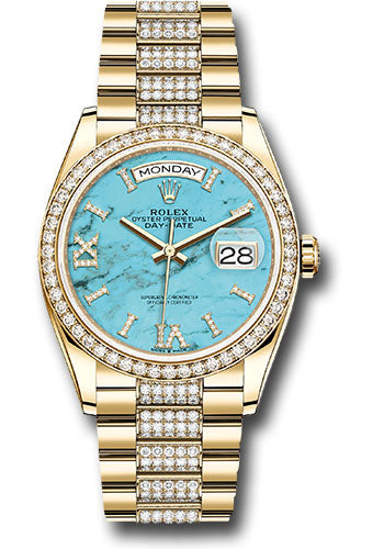 *Pre-Owned* Rolex Yellow Gold Day-Date 36 Watch - Diamond Bezel - Turquoise Diamond Index Roman 9 Dial - Diamond President Bracelet