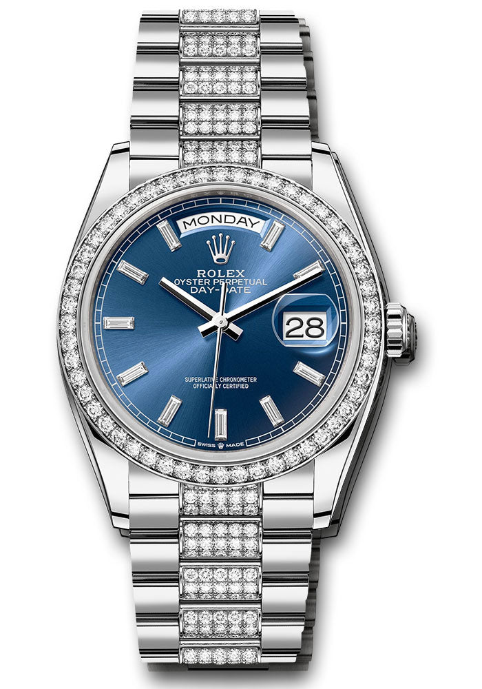 *Pre-Owned* Rolex White Gold Day-Date 36 Watch - Diamond Bezel - Blue Dial - Diamond President Bracelet