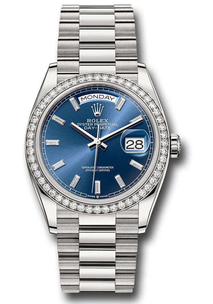 *Pre-Owned* Rolex White Gold Day-Date 36 Watch - Diamond Bezel - Blue Dial - President Bracelet