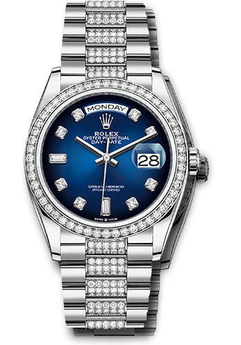*Pre-Owned* Rolex White Gold Day-Date 36 Watch - Diamond Bezel - Blue OmbrÃ© Diamond Dial - Diamond President Bracelet