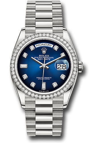 *Pre-Owned* Rolex White Gold Day-Date 36 Watch - Diamond Bezel - Blue OmbreÌ Diamond Dial - President Bracelet