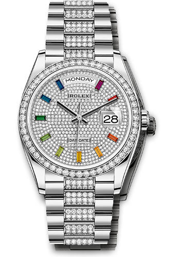 *Pre-Owned* Rolex White Gold Day-Date 36 Watch - Diamond Bezel - Diamond-Paved Dial - Diamond President Bracelet