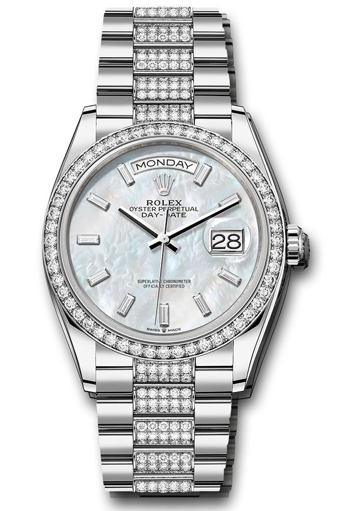 *Pre-Owned* Rolex White Gold Day-Date 36 Watch - Diamond Bezel - White Mother-Of-Pearl Dial - Diamond President Bracelet