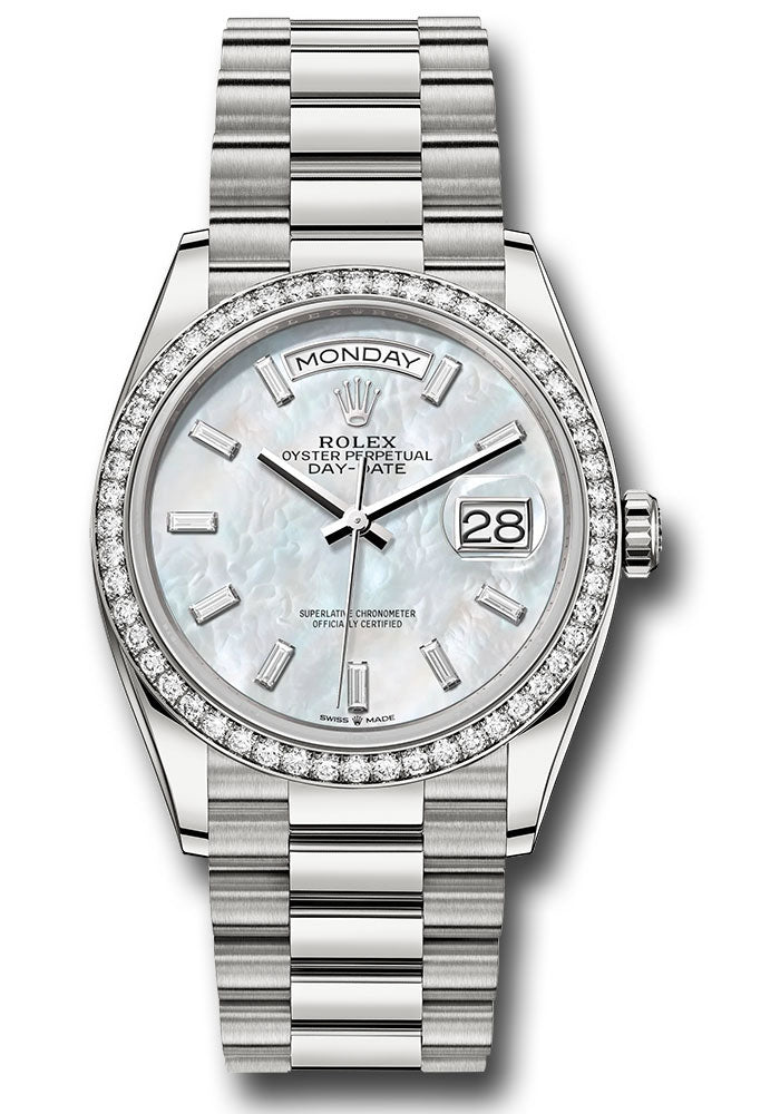 *Pre-Owned* Rolex White Gold Day-Date 36 Watch - Diamond Bezel - White Mother-Of-Pearl Dial - President Bracelet