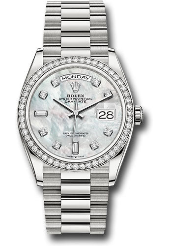 *Pre-Owned* Rolex White Gold Day-Date 36 Watch - Diamond Bezel - Mother-of-Pearl Diamond Dial - President Bracelet