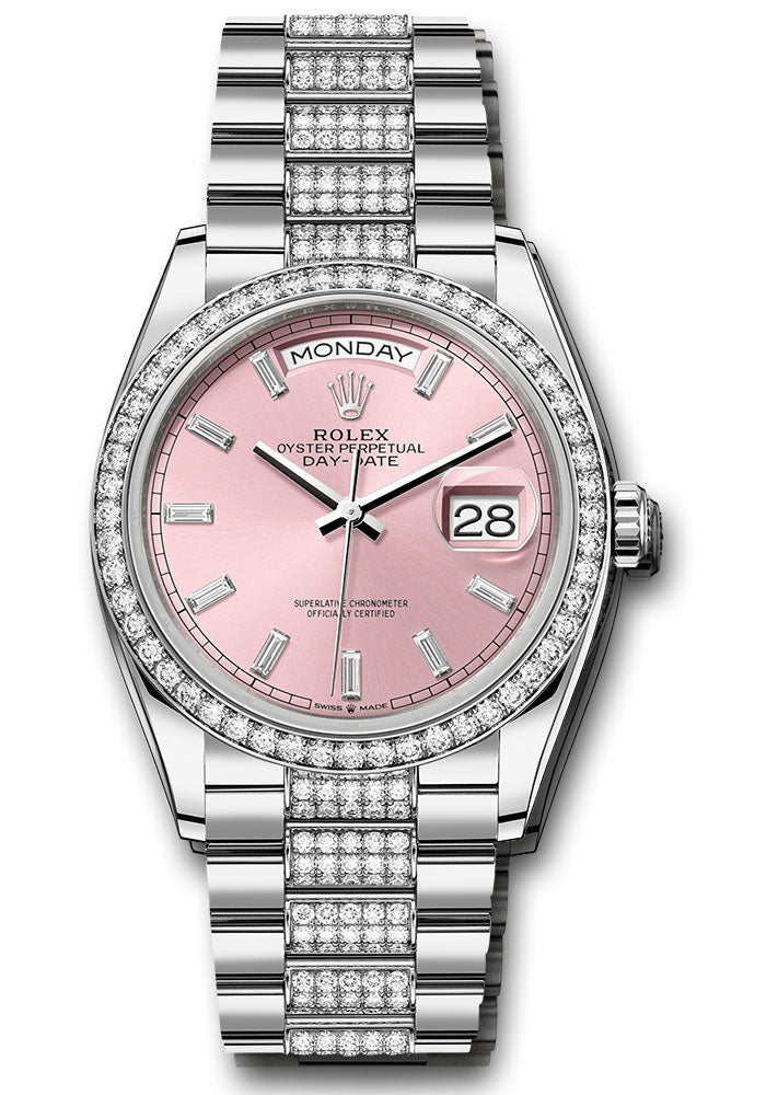 *Pre-Owned* Rolex White Gold Day-Date 36 Watch - Diamond Bezel - Pink Dial - Diamond President Bracelet