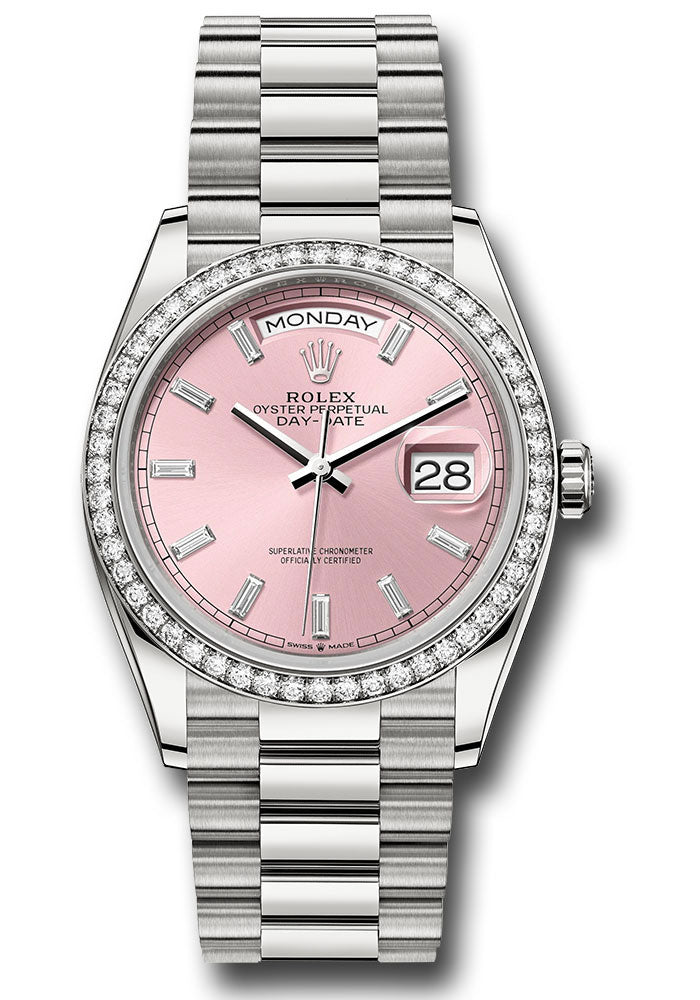 *Pre-Owned* Rolex White Gold Day-Date 36 Watch - Diamond Bezel - Pink Dial - President Bracelet
