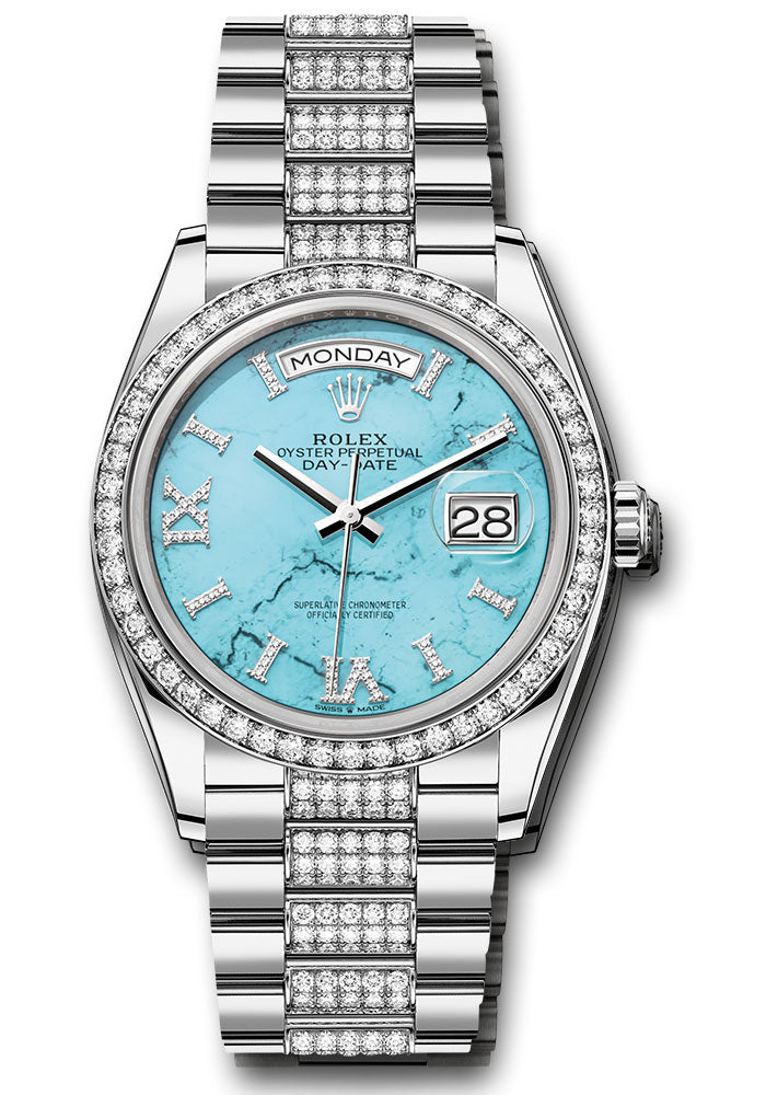 *Pre-Owned* Rolex White Gold Day-Date 36 Watch - Diamond Bezel - Turquoise Diamond Index Roman 9 Dial - Diamond President Bracelet