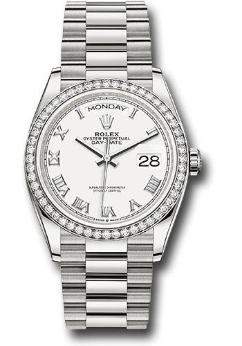 *Pre-Owned* Rolex White Gold Day-Date 36 Watch - Diamond Bezel - White Roman Dial - President Bracelet