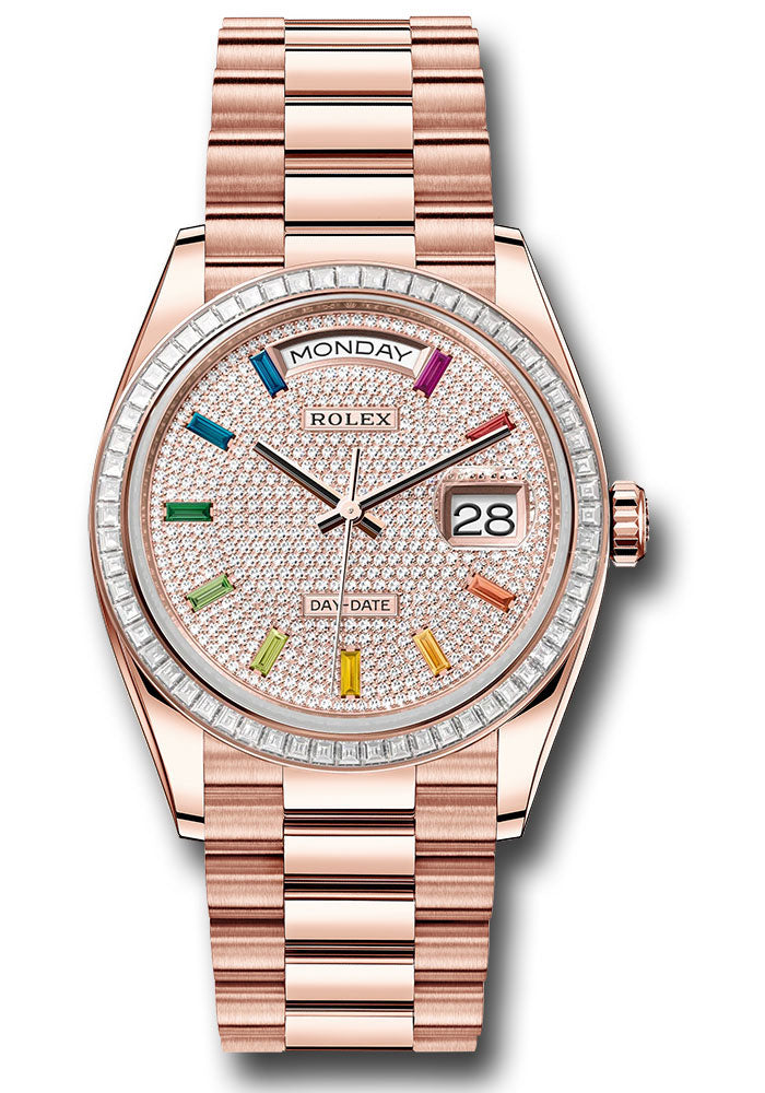 *Pre-Owned* Rolex Everose Gold Day-Date 36 Watch - Diamond Bezel - Diamond-Paved Dial - President Bracelet