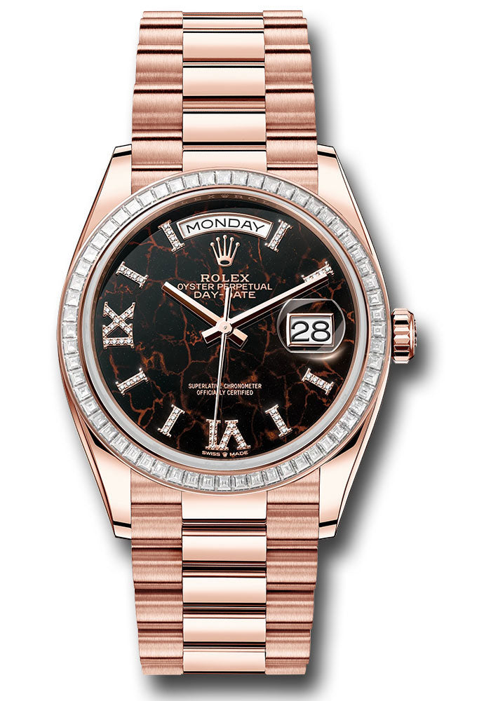 *Pre-Owned* Rolex Everose Gold Day-Date 36 Watch - Diamond Bezel - Eisenkiesel Diamond Index Roman 9 Dial - President Bracelet