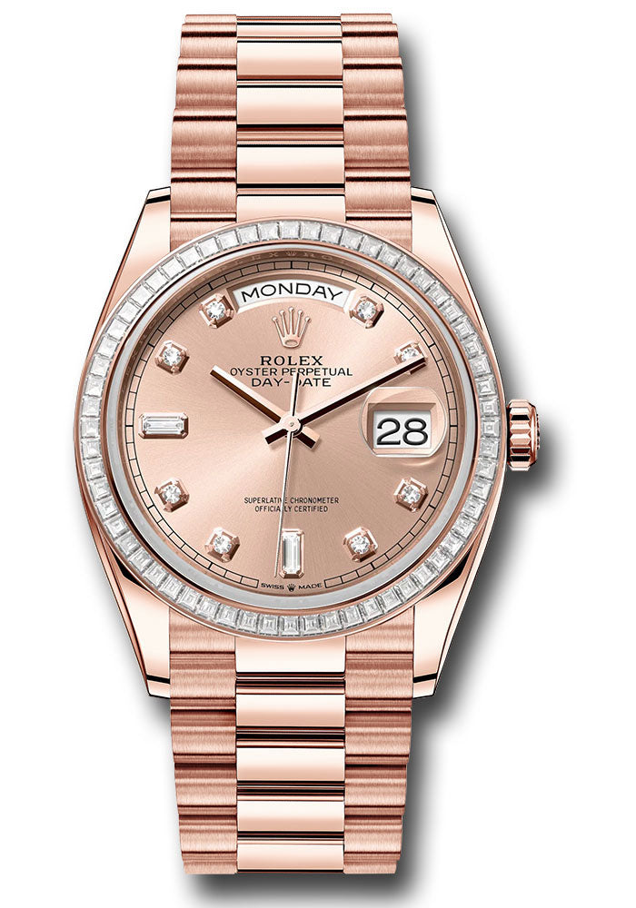 *Pre-Owned* Rolex Everose Gold Day-Date 36 Watch - Diamond Bezel - RosÃ© Diamond Dial - President Bracelet