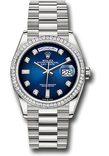 *Pre-Owned* Rolex Platinum Day-Date 36 Watch - Diamond Bezel - Blue OmbrÃ© Diamond Dial - President Bracelet