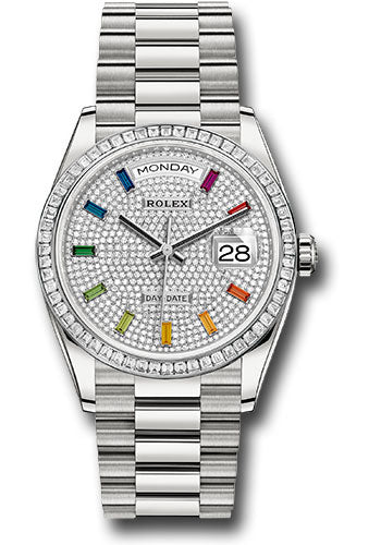 *Pre-Owned* Rolex Platinum Day-Date 36 Watch - Diamond Bezel - Diamond-Paved Dial - President Bracelet