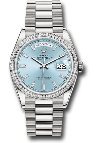 *Pre-Owned* Rolex Platinum Day-Date 36 Watch - Diamond Bezel - Ice Blue Dial - President Bracelet