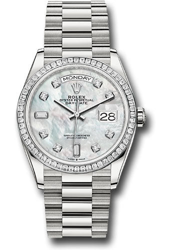 *Pre-Owned* Rolex Platinum Day-Date 36 Watch - Diamond Bezel - White Mother-Of-Pearl Diamond Dial - President Bracelet