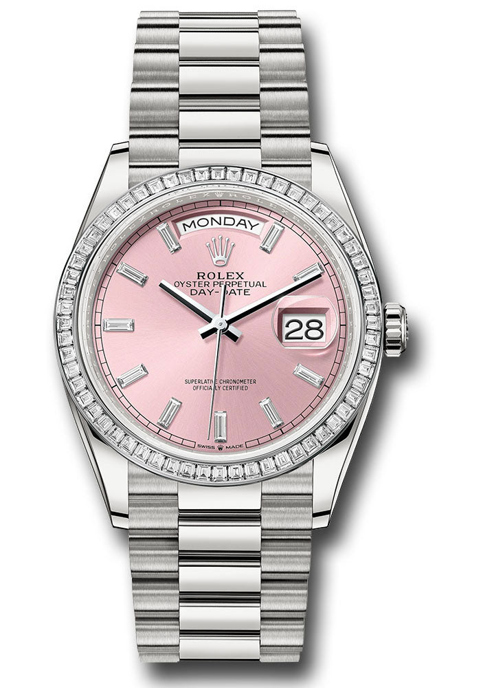 *Pre-Owned* Rolex Platinum Day-Date 36 Watch - Diamond Bezel - Pink Dial - President Bracelet