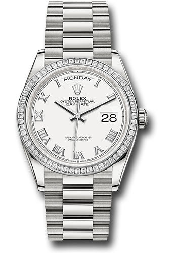 *Pre-Owned* Rolex Platinum Day-Date 36 Watch - Diamond Bezel - White Roman Dial - President Bracelet