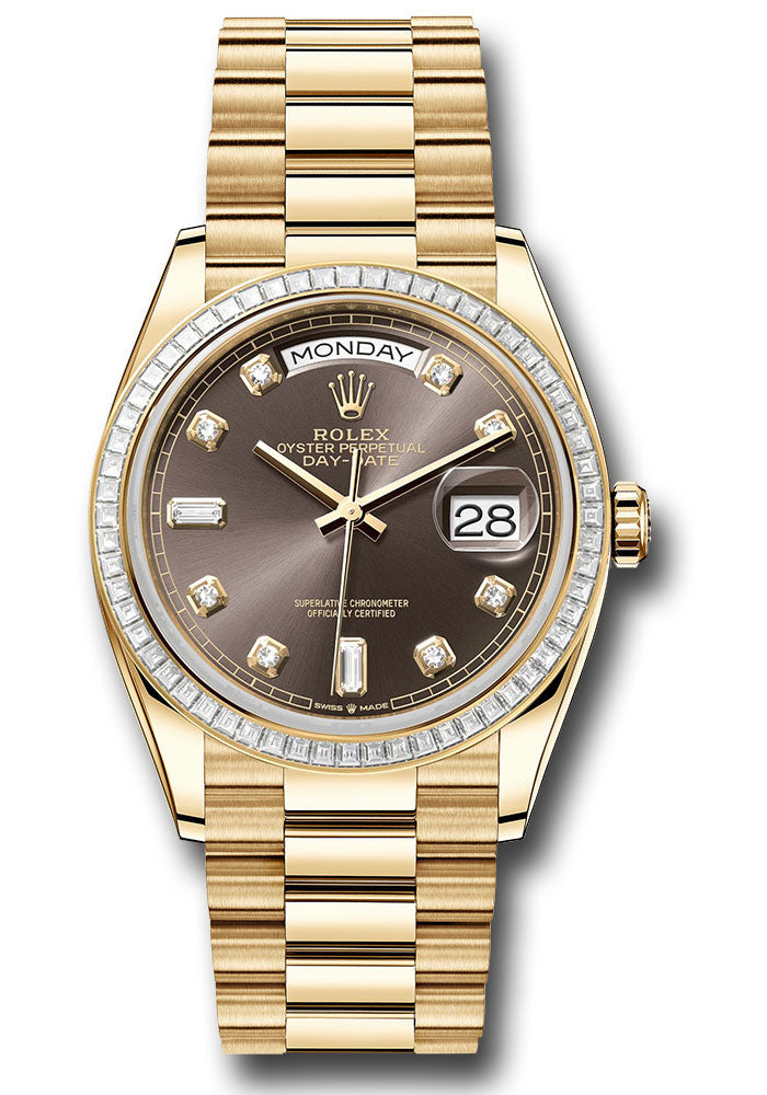 *Pre-Owned* Rolex Yellow Gold Day-Date 36 Watch - Diamond Bezel - Dark Grey Diamond Dial - President Bracelet
