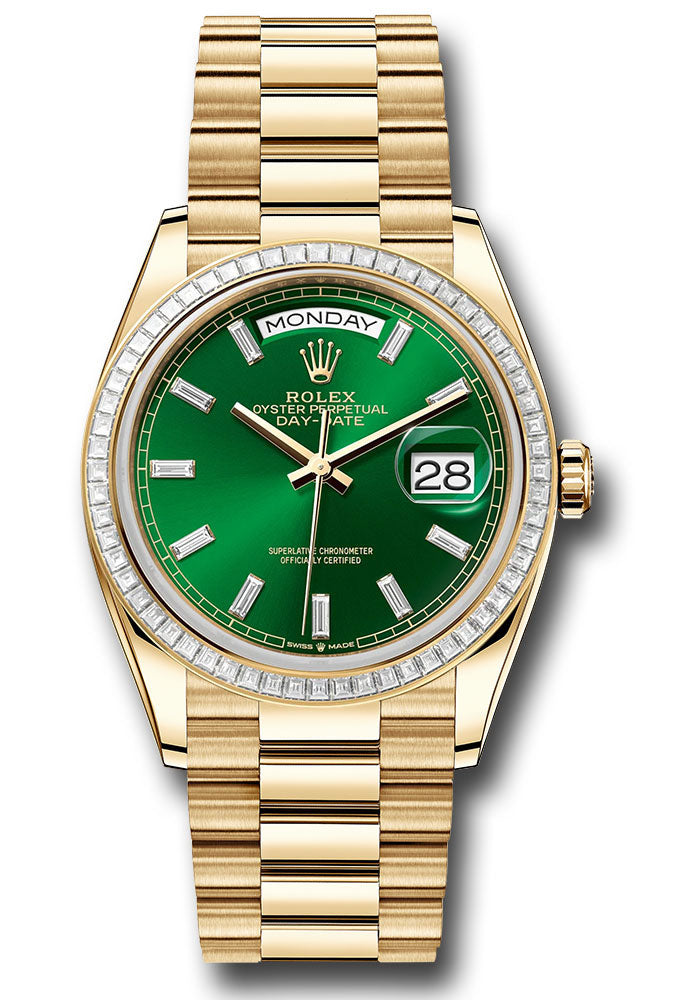 *Pre-Owned* Rolex Yellow Gold Day-Date 36 Watch - Diamond Bezel - Green Dial - President Bracelet