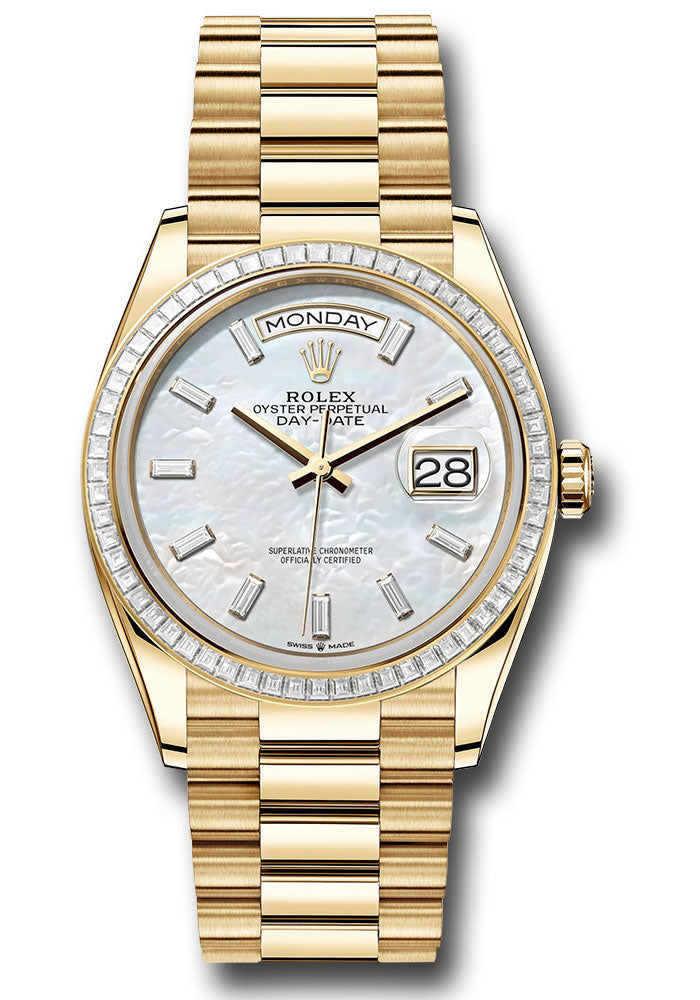 *Pre-Owned* Rolex Yellow Gold Day-Date 36 Watch - Diamond Bezel - White Mother-Of-Pearl Dial - President Bracelet