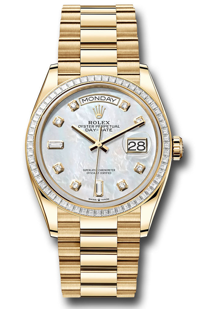 *Pre-Owned* Rolex Yellow Gold Day-Date 36 Watch - Diamond Bezel - White Mother-Of-Pearl Diamond Dial - President Bracelet