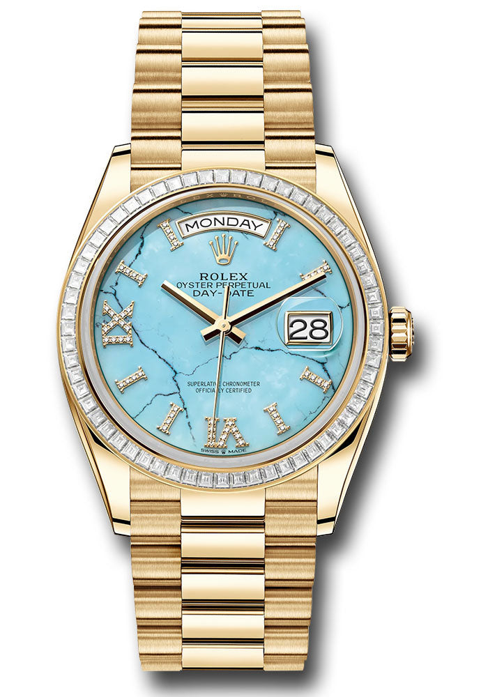 *Pre-Owned* Rolex Yellow Gold Day-Date 36 Watch - Diamond Bezel - Turquoise Diamond Index Roman 9 Dial - President Bracelet