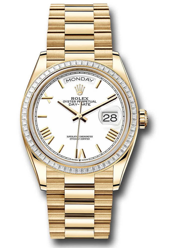 *Pre-Owned* Rolex Yellow Gold Day-Date 36 Watch - Diamond Bezel - White Roman Dial - President Bracelet