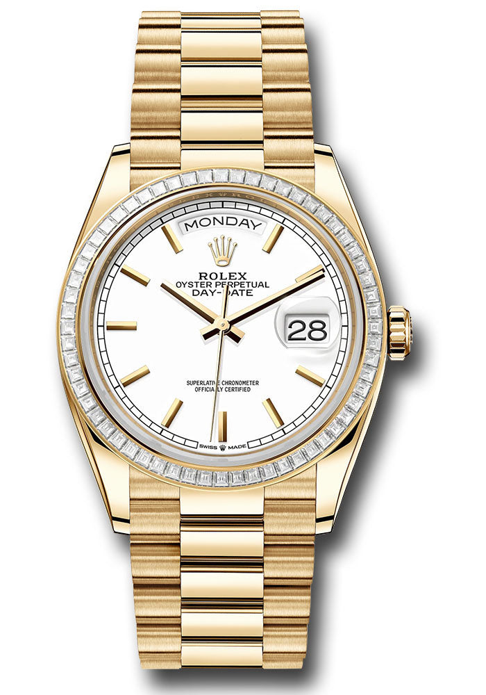 *Pre-Owned* Rolex Yellow Gold Day-Date 36 Watch - Diamond Bezel - White Dial - President Bracelet