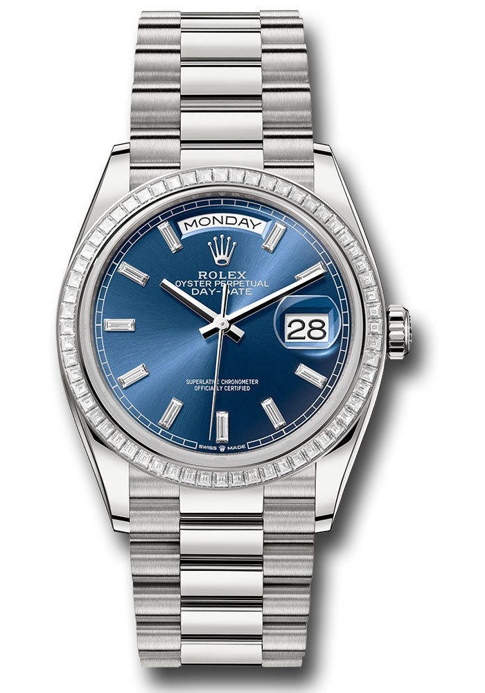 *Pre-Owned* Rolex White Gold Day-Date 36 Watch - Diamond Bezel - Blue Dial - President Bracelet