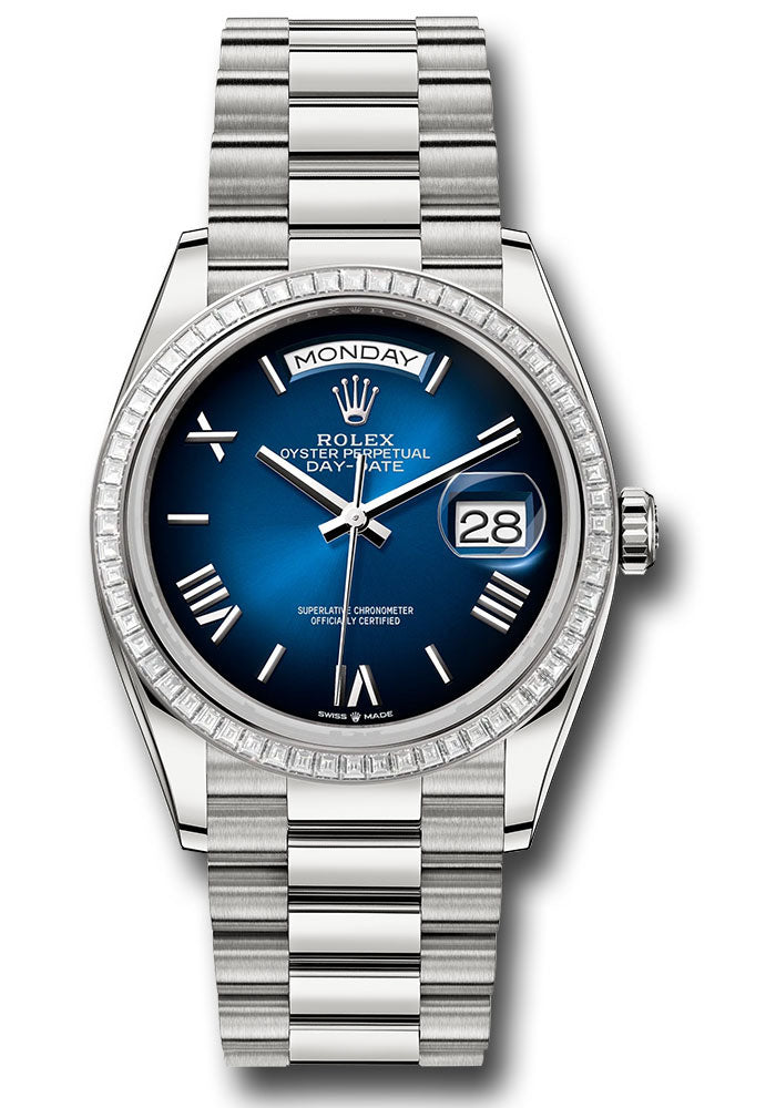 *Pre-Owned* Rolex White Gold Day-Date 36 Watch - Diamond Bezel - Blue OmbrÃ© Roman Dial - President Bracelet