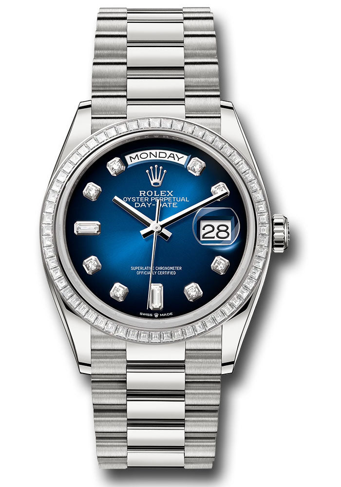 *Pre-Owned* Rolex White Gold Day-Date 36 Watch - Diamond Bezel - Blue OmbreÌ Diamond Dial - President Bracelet