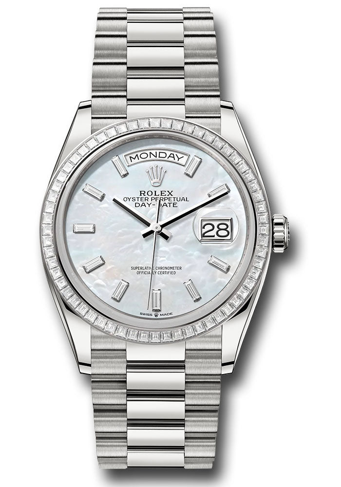 *Pre-Owned* Rolex White Gold Day-Date 36 Watch - Diamond Bezel - White Mother-Of-Pearl Dial - President Bracelet
