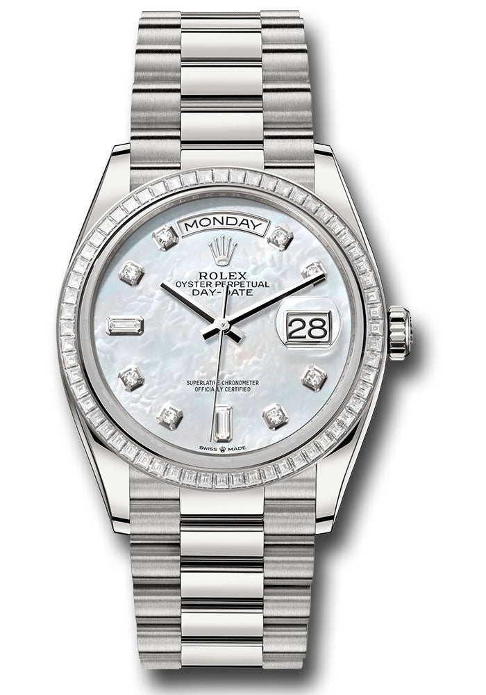*Pre-Owned* Rolex White Gold Day-Date 36 Watch - Diamond Bezel - White Mother-Of-Pearl Diamond Dial - President Bracelet
