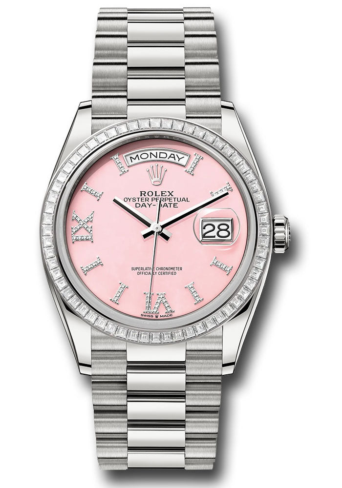 *Pre-Owned* Rolex White Gold Day-Date 36 Watch - Diamond Bezel - Pink Opal Diamond Index Roman 9 Dial - President Bracelet