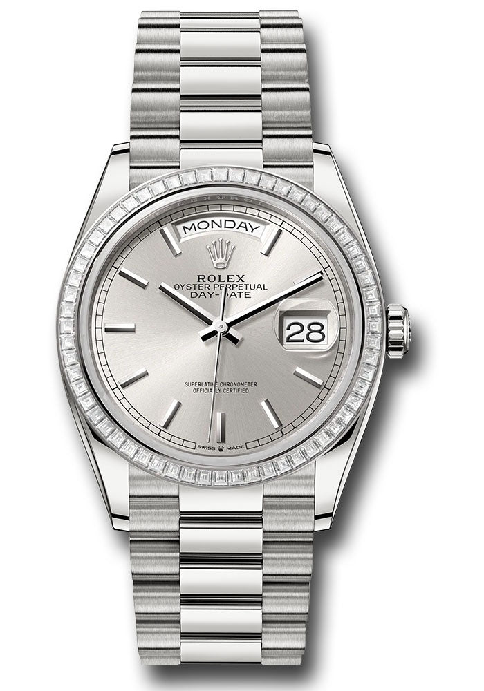 *Pre-Owned* Rolex White Gold Day-Date 36 Watch - Diamond Bezel - Silver Index Dial - President Bracelet